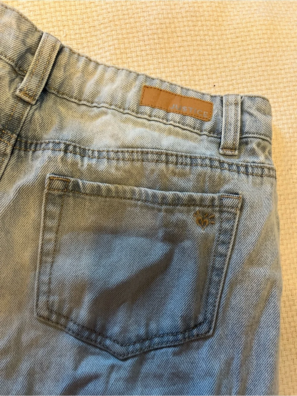 Justice Light Wash Denim Jeans with Pink Floral Embroidery